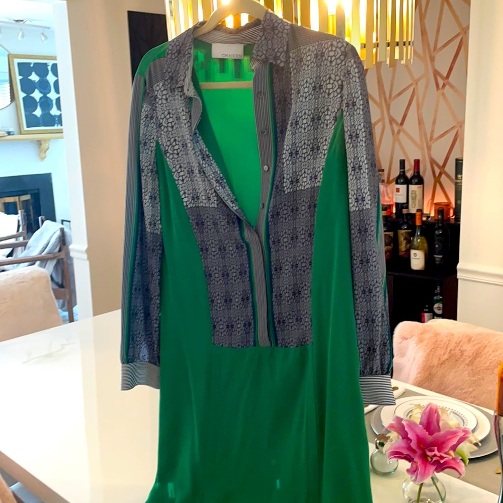 Chaiken silk dress, green/grey